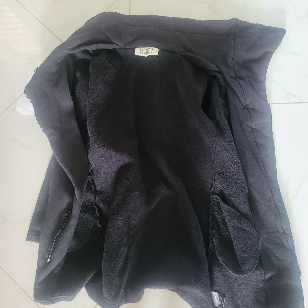 BB Dakota Zip Asymmetric Long Sweatshirt Black Chunky Collar Jacket S - Picture 8 of 9